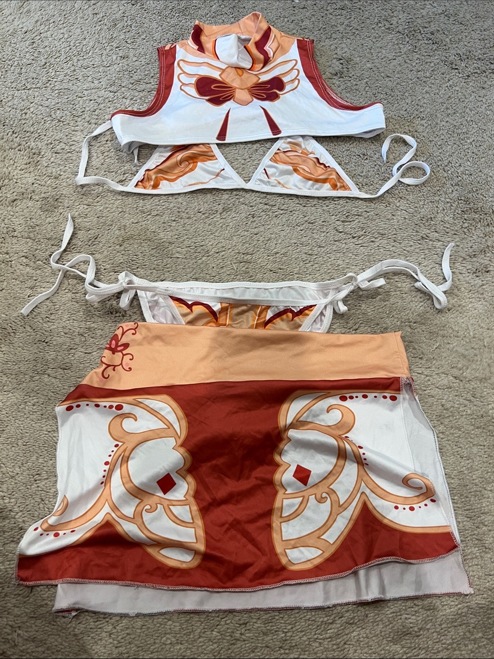 4 Piece cotton Swim Set in White, Rust & Peach